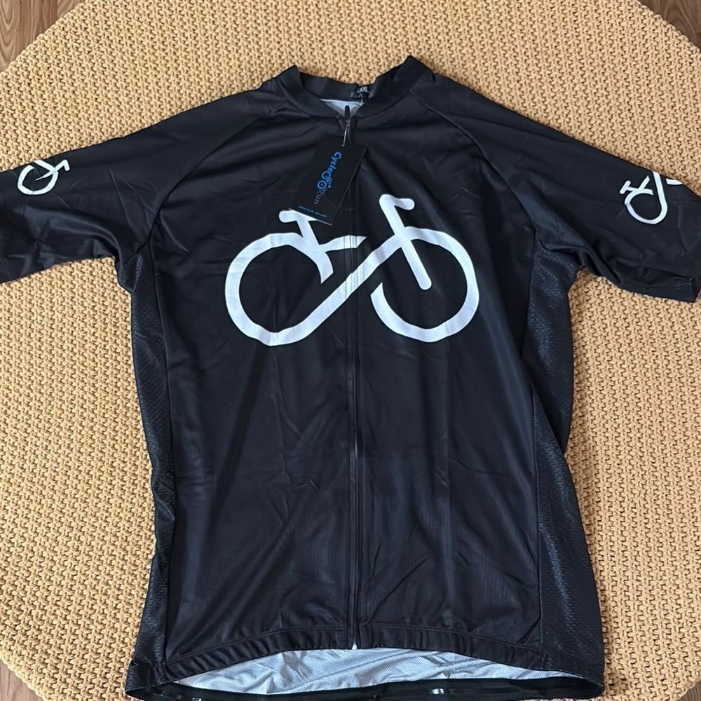 NWT Cycle.Run Black Cycling Jersey with White Logo Sized 3XL Fits like XL